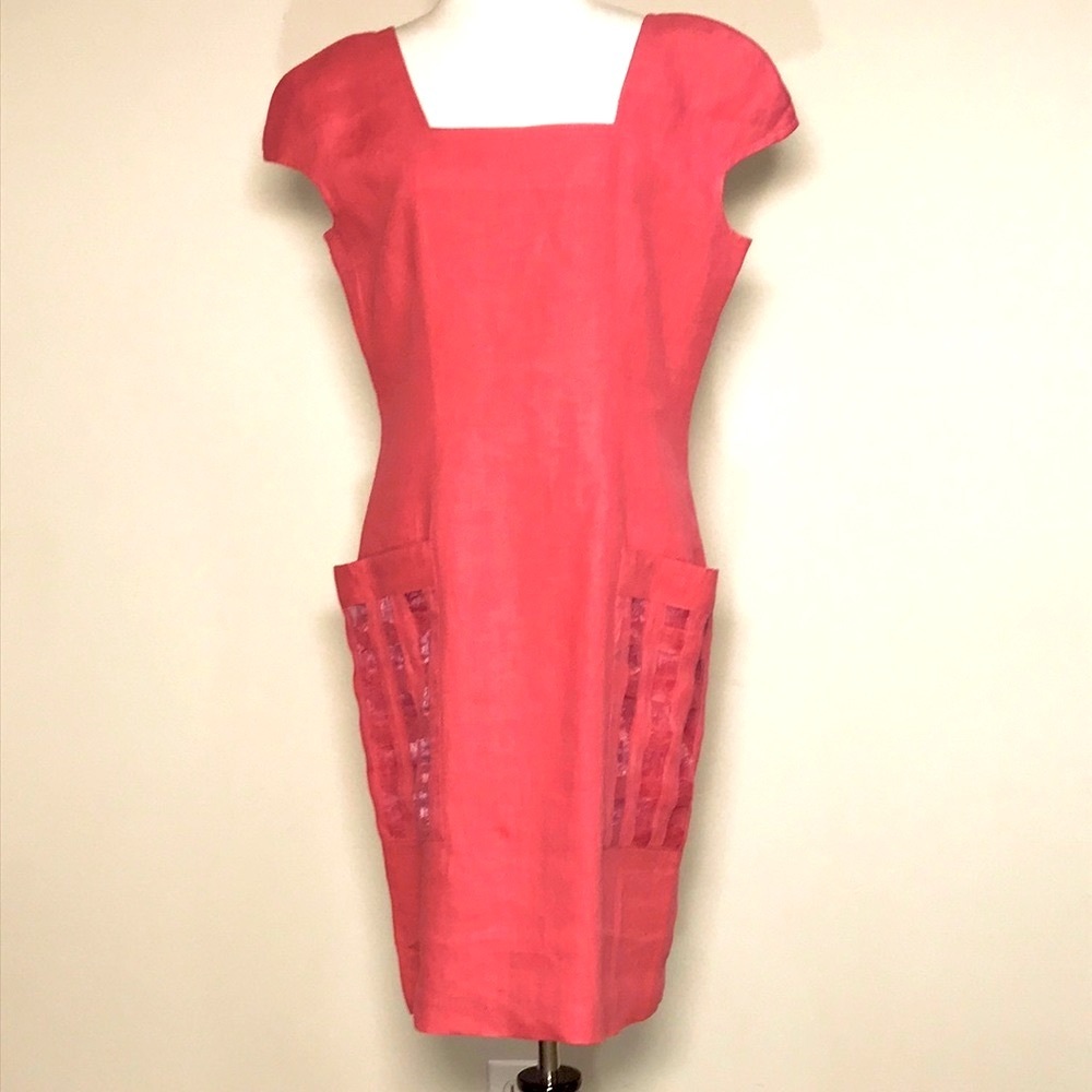 Casco Blu Women’s Pink Linen Sheath Midi Dress Size 46